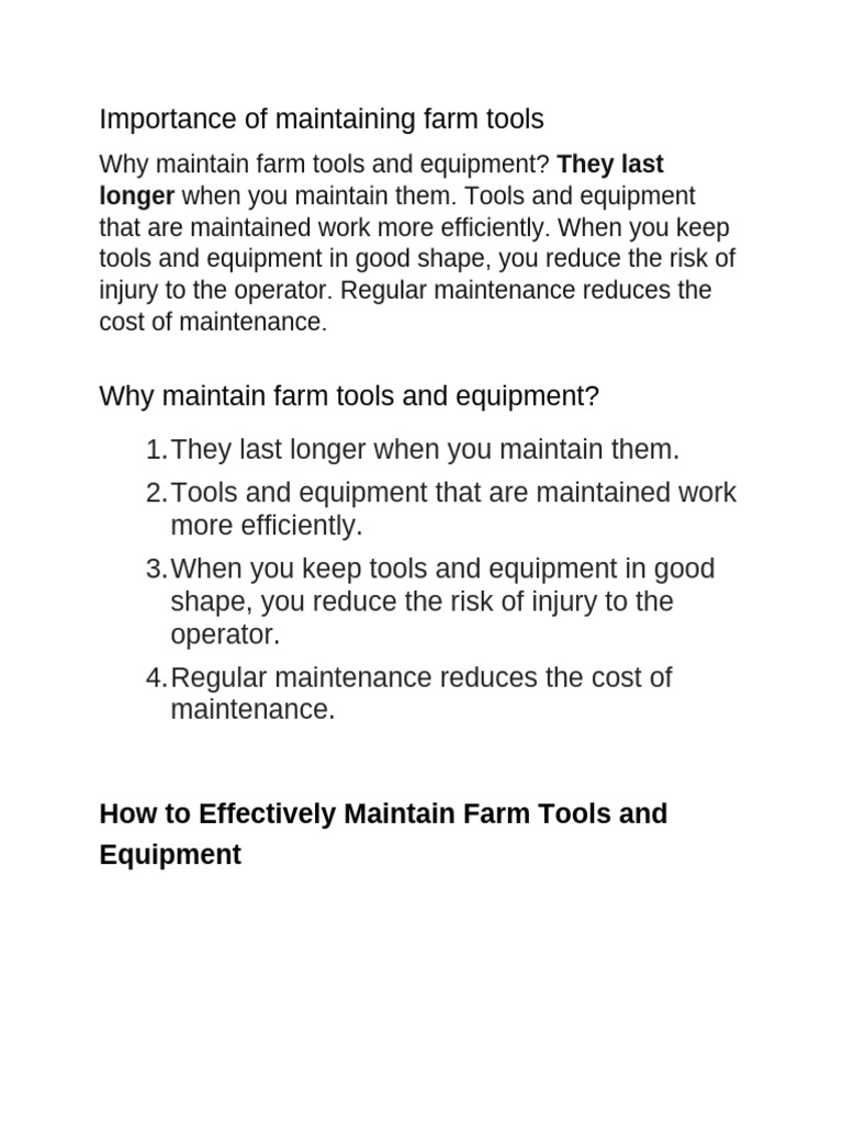 What is Maintenance of Farm Tools